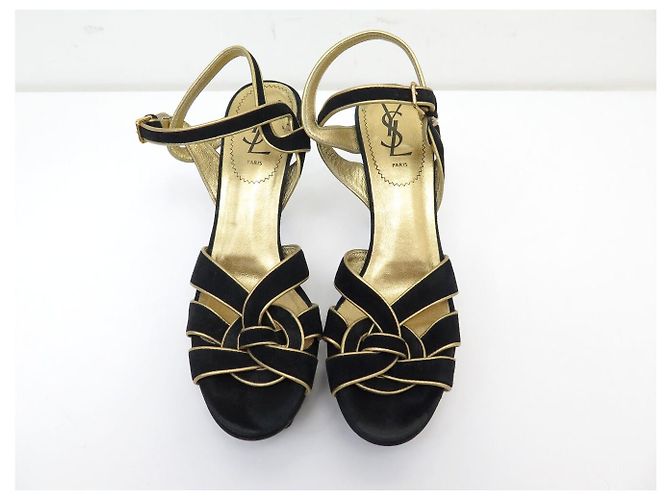 SANDALI IN CAMOSCIO NERO YVES SAINT LAURENT TRIBUTE BL 267367 38.5 - vista 6