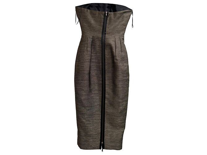 Vestido midi sin tirantes Victoria Beckham en poliéster marrón Castaño Roja - vista 2