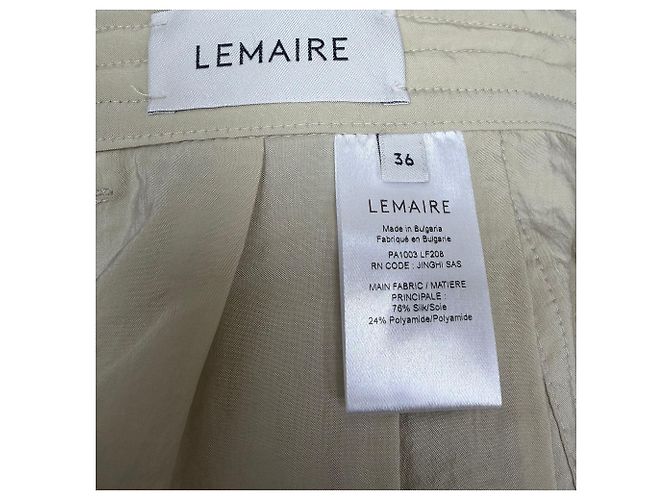 Pantalones rectos a medida Lemaire en seda beige - vista 3