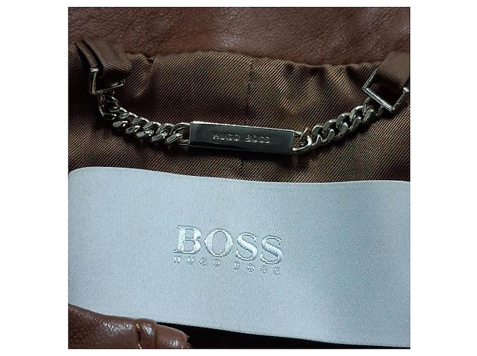 Giacca con zip Hugo Boss con tasche in pelle di agnello marrone Rosso - vista 6