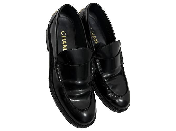 Timeless Mocassini con logo lucido Chanel in pelle di vitello nera Nero - vista 6