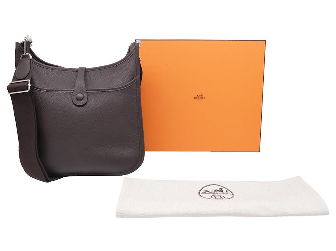 Borsa a Spalla Hermès Evelyn III 29 in Pelle Clemence Marrone Grigio - vista 6
