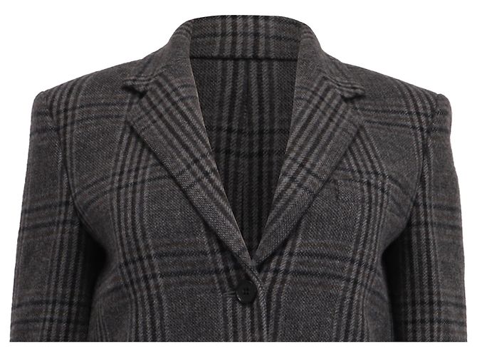 Theory Elbow-Patch Plaid Blazer in Grey Wool - view 2
