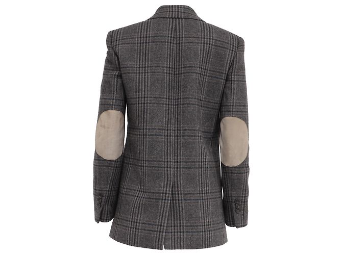 Theory Elbow-Patch Plaid Blazer in Grey Wool - view 4