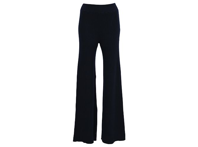 Chloé Ribbed Flared Pants in Navy Blue Wool - view 3