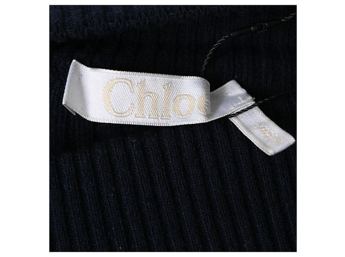 Chloé Ribbed Flared Pants in Navy Blue Wool - view 4