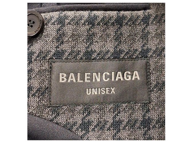 Balenciaga Oversized Houndstooth Coat in Grey Polyester - view 6