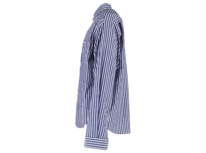 Camicia a righe in cotone blu con logo ricamato Balenciaga - vista 2