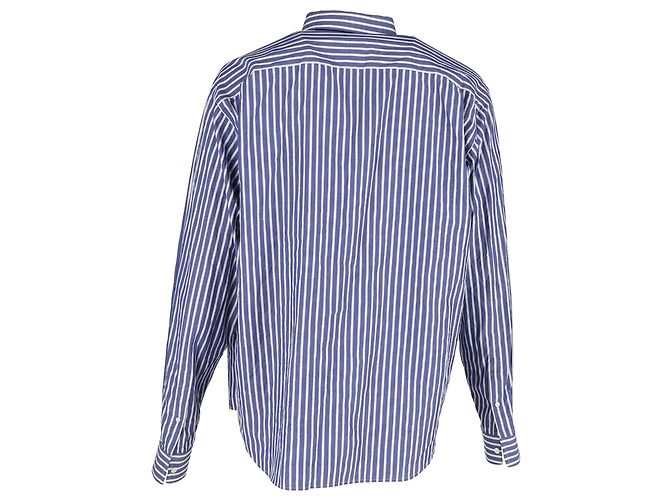 Camicia a righe in cotone blu con logo ricamato Balenciaga - vista 3