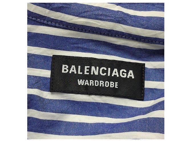 Camicia a righe in cotone blu con logo ricamato Balenciaga - vista 4