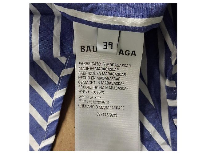 Camicia a righe in cotone blu con logo ricamato Balenciaga - vista 7