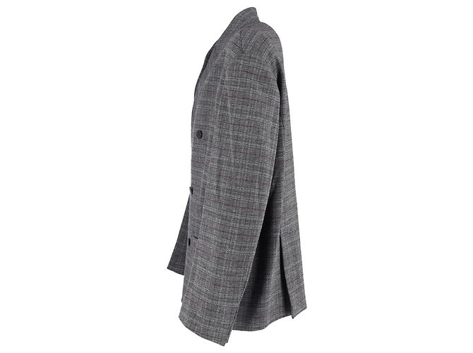 Balenciaga Double-Breasted Oversized Checked Blazer in Grey Viscose - view 2