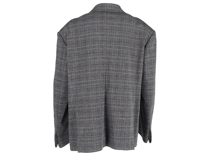 Balenciaga Double-Breasted Oversized Checked Blazer in Grey Viscose - view 3