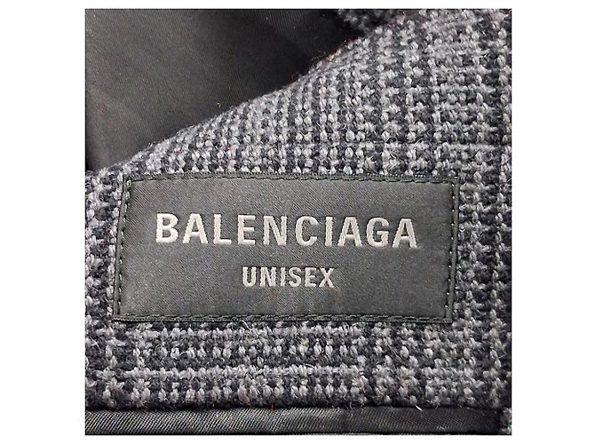 Balenciaga Deconstructed Check Coat in Grey Wool - view 4