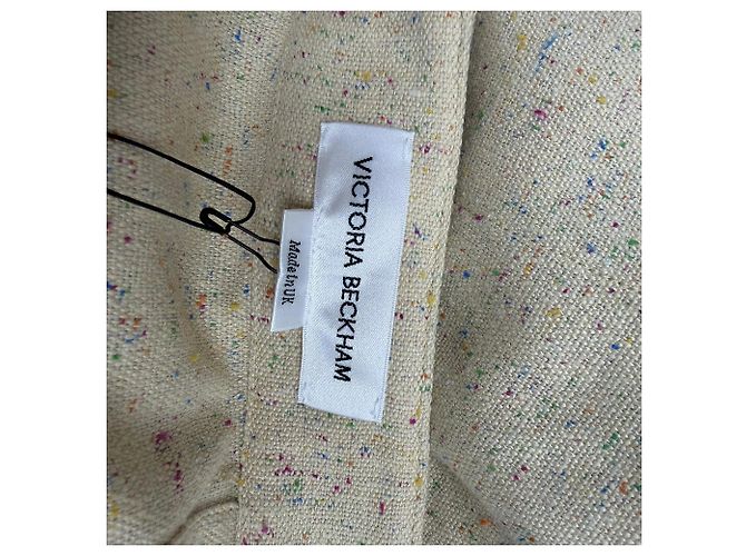 Falda midi plisada de seda beige adornada de Victoria Beckham - vista 3