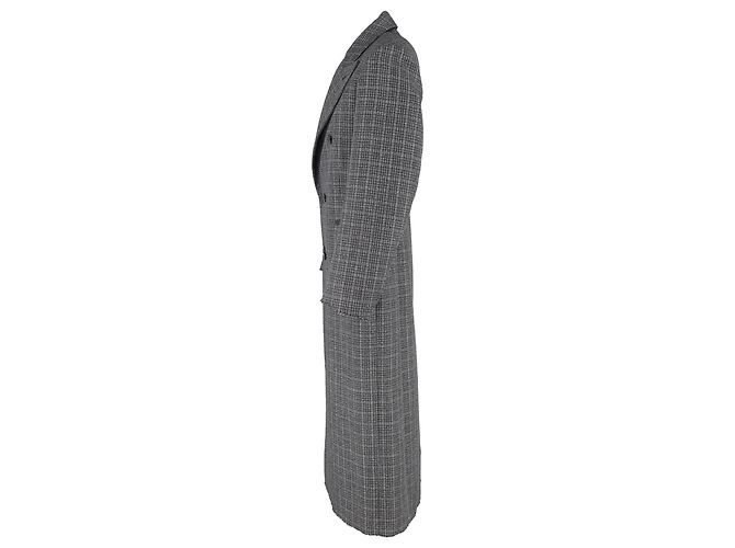 Grau kariertes Woll-Doppelreiher-Mantel von Balenciaga, lockere Passform - Ansicht 2