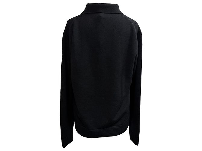 Moncler Halb-Zip Polo-Pullover aus schwarzer Schurwolle - Ansicht 3