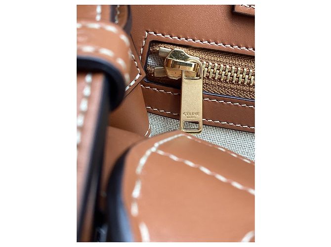 Céline Borsa tote verticale Celine Small Cabas logo in tela marrone Rosso - vista 10