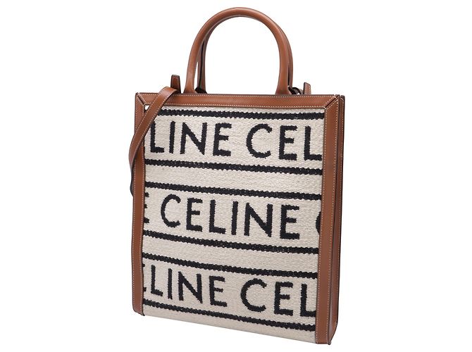 Céline Borsa tote verticale Celine Small Cabas logo in tela marrone Rosso - vista 2