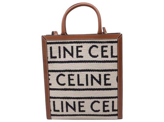Céline Borsa tote verticale Celine Small Cabas logo in tela marrone Rosso - vista 4