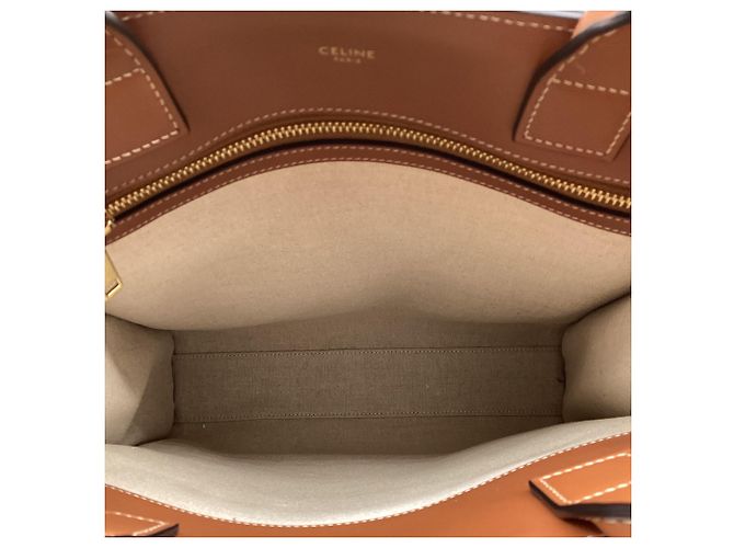 Céline Borsa tote verticale Celine Small Cabas logo in tela marrone Rosso - vista 7
