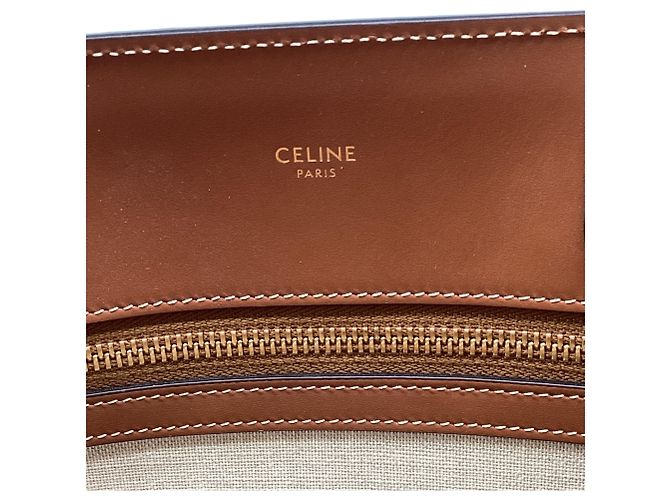 Céline Borsa tote verticale Celine Small Cabas logo in tela marrone Rosso - vista 8