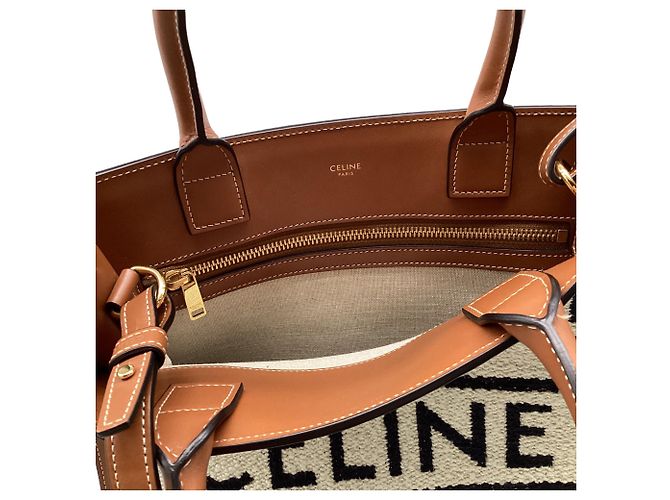 Céline Borsa tote verticale Celine Small Cabas logo in tela marrone Rosso - vista 9