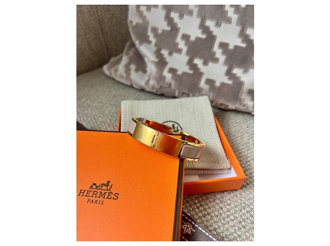 Bracelet Hermès Clic H - Neuf avec étiquette - Or & Émail Marron Glacé (Beige/Taupe) - vue 3