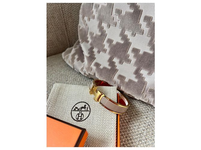 Bracelet Hermès Clic H - Neuf avec étiquette - Or & Émail Marron Glacé (Beige/Taupe) - vue 4