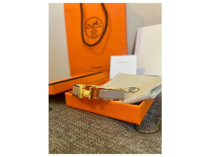 Bracelet Hermès Clic H - Neuf avec étiquette - Or & Émail Marron Glacé (Beige/Taupe) - vue 5