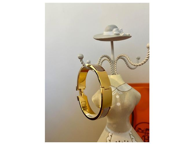 Bracelet Hermès Clic H - Neuf avec étiquette - Or & Émail Marron Glacé (Beige/Taupe) - vue 7