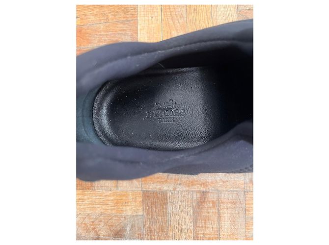 Hermès Baskets Hermes stretch et cuir Noir - vue 5