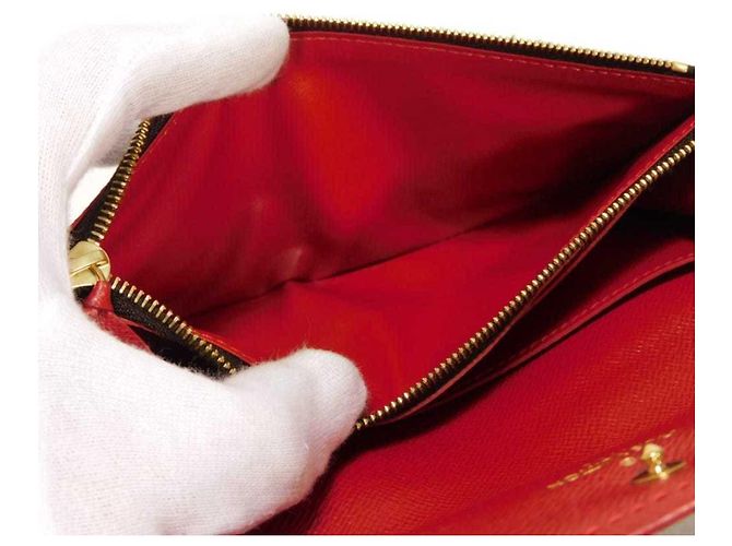 Louis Vuitton Langer Geldbeutel aus Damier-Canvas Braun Rot Fuschia Damier ebene - Ansicht 14