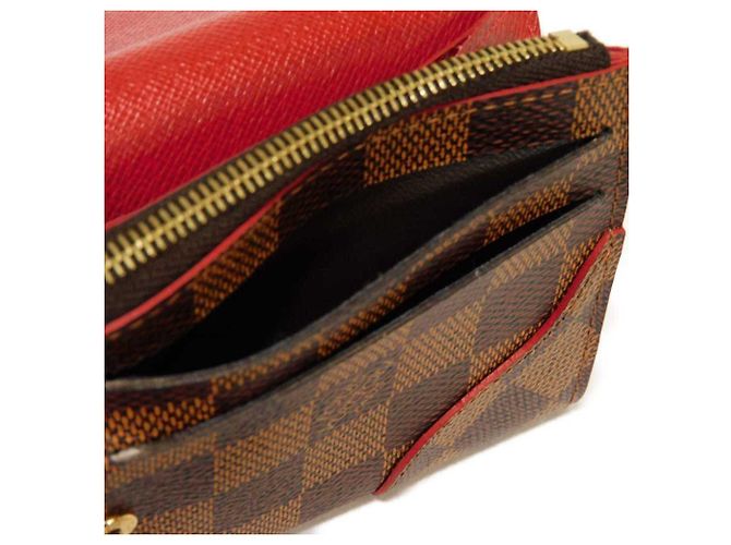 Louis Vuitton Langer Geldbeutel aus Damier-Canvas Braun Rot Fuschia Damier ebene - Ansicht 18