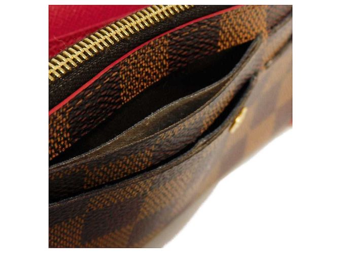 Louis Vuitton Langer Geldbeutel aus Damier-Canvas Braun Rot Fuschia Damier ebene - Ansicht 19