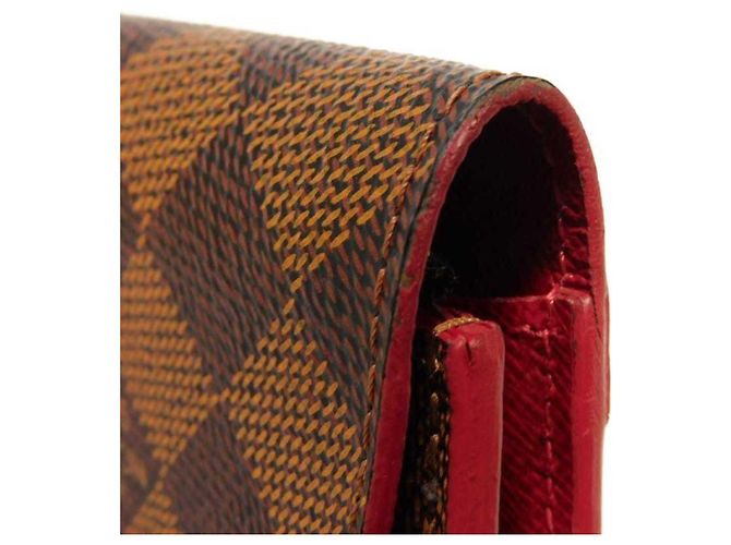 Louis Vuitton Langer Geldbeutel aus Damier-Canvas Braun Rot Fuschia Damier ebene - Ansicht 23
