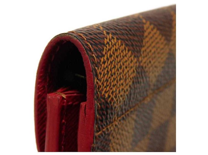 Louis Vuitton Langer Geldbeutel aus Damier-Canvas Braun Rot Fuschia Damier ebene - Ansicht 24