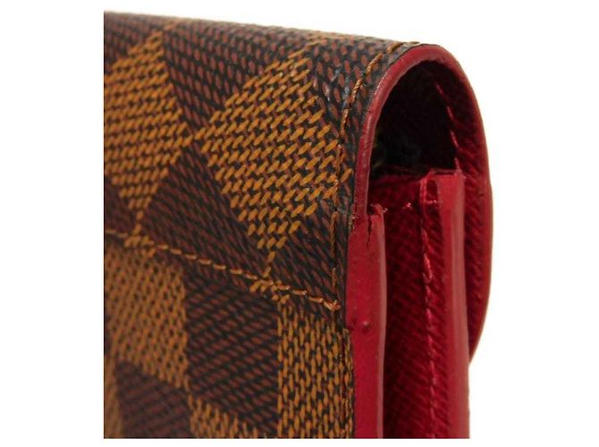 Louis Vuitton Langer Geldbeutel aus Damier-Canvas Braun Rot Fuschia Damier ebene - Ansicht 25