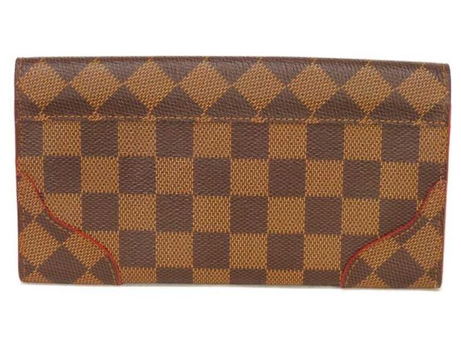 Louis Vuitton Langer Geldbeutel aus Damier-Canvas Braun Rot Fuschia Damier ebene - Ansicht 3