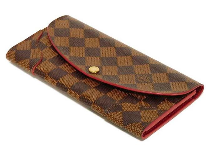 Louis Vuitton Langer Geldbeutel aus Damier-Canvas Braun Rot Fuschia Damier ebene - Ansicht 4