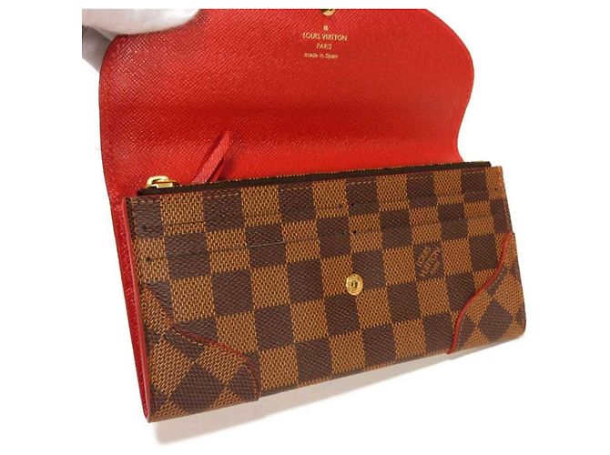 Louis Vuitton Langer Geldbeutel aus Damier-Canvas Braun Rot Fuschia Damier ebene - Ansicht 6