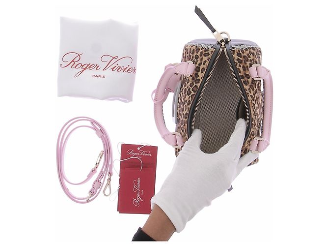 Borsa Roger Vivier Leopardata e Rosa in Pelle Marrone - vista 6