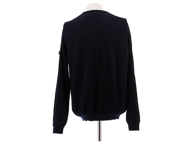 Prada Marinefarbener Rundhals-Pullover aus Wolle Marineblau - Ansicht 2