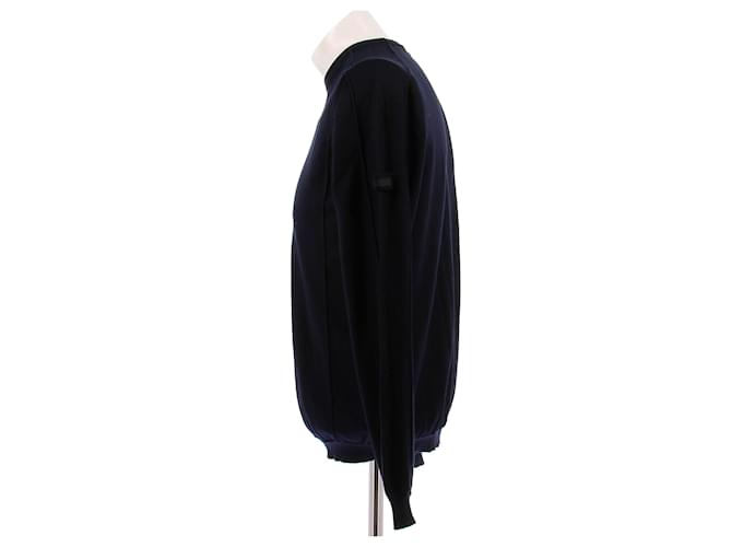 Prada Marinefarbener Rundhals-Pullover aus Wolle Marineblau - Ansicht 4