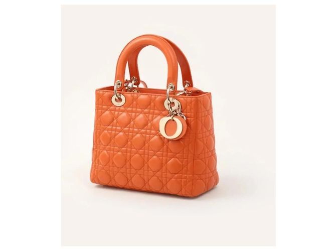 Lady Dior Dior Lady Large Handtasche aus orangefarbenem Cannage-Leder - Ansicht 2