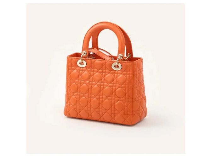 Lady Dior Dior Lady Large Handtasche aus orangefarbenem Cannage-Leder - Ansicht 3