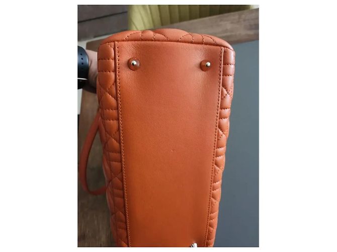 Lady Dior Dior Lady Large Handtasche aus orangefarbenem Cannage-Leder - Ansicht 6