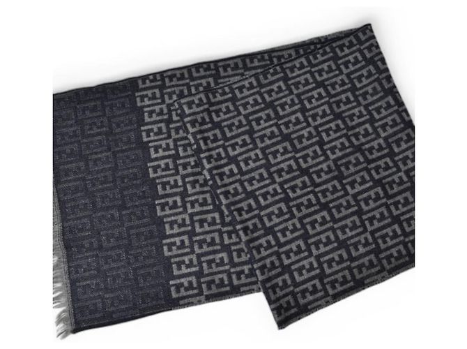 Zucca Stola in lana reversibile Fendi Marrone Nero - vista 2