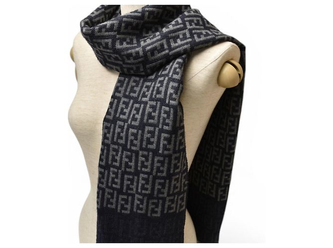 Zucca Stola in lana reversibile Fendi Marrone Nero - vista 3