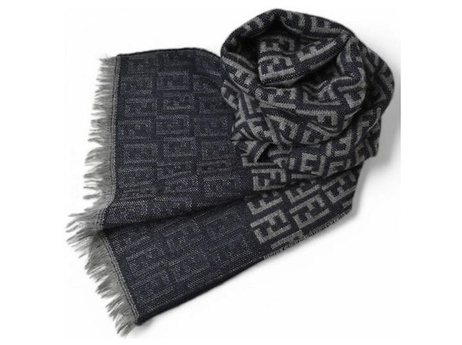Zucca Stola in lana reversibile Fendi Marrone Nero - vista 4